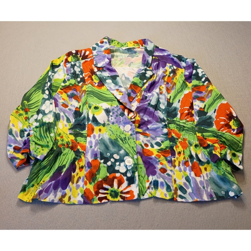 Erin London Cropped Blazer‎ Jacket Fun Wild Art Floral Multicolor Sz 3X